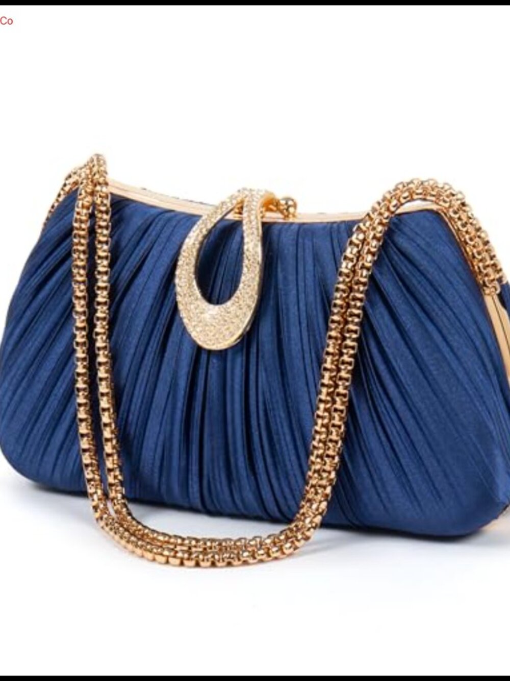 Pleated Satin Clutch Evening Bag Rhinestone Clasp Chain Formal Wedding Purse
